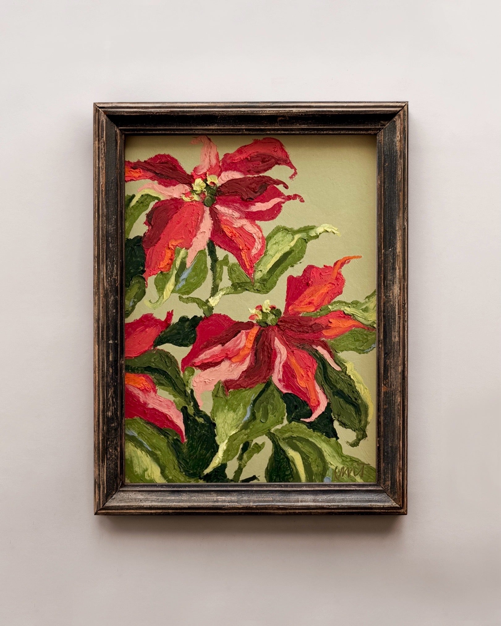 'Poinsettia' Original Oil Pastel Painting