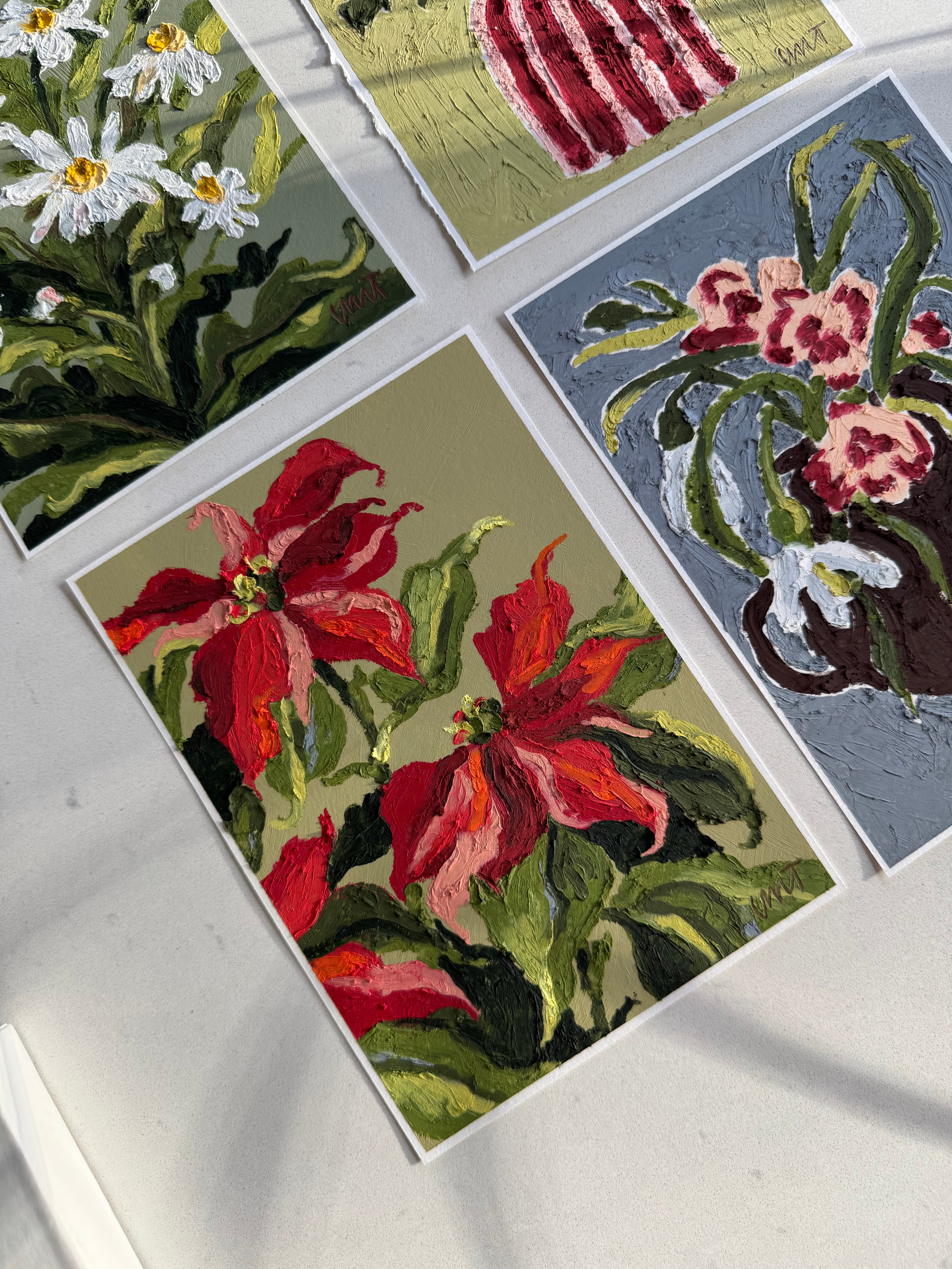 'Poinsettia' Original Oil Pastel Painting