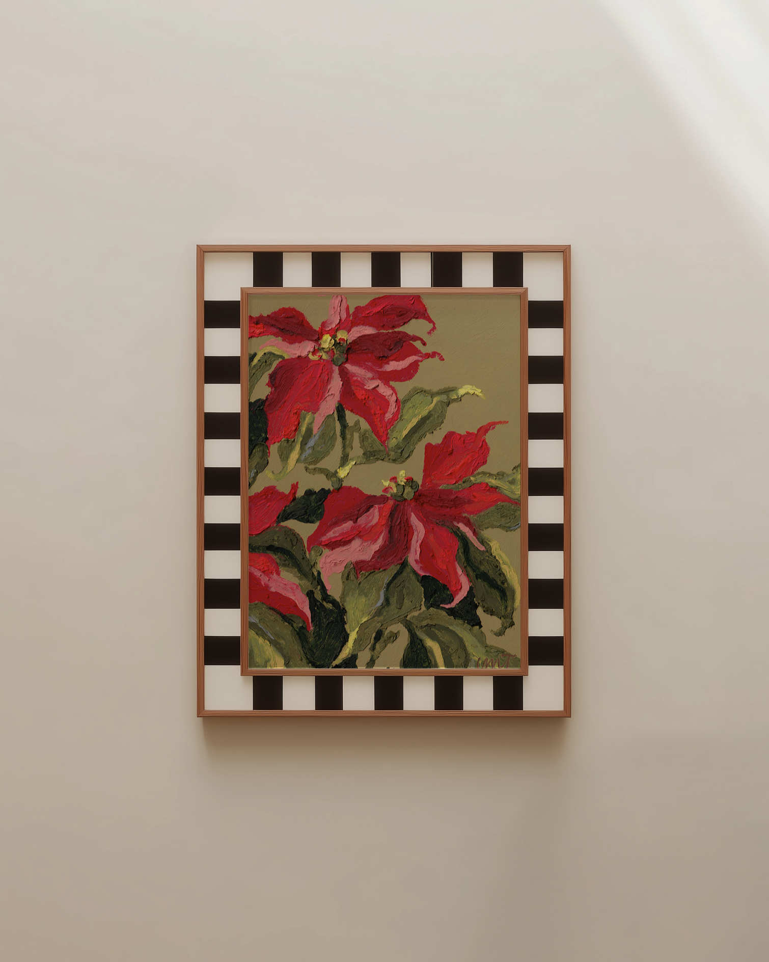 'Poinsettia' Original Oil Pastel Painting